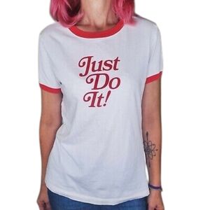 Retro The NiKE Tee Just Do It White / Red Ringer T-Shirt w/ Sleeve Patch X-Small